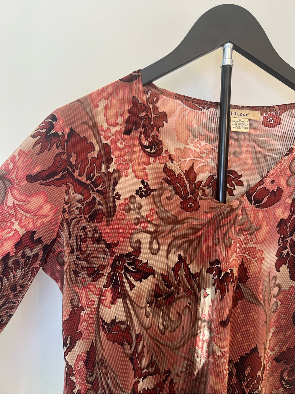 Y2K Plissé Sheer Floral Long Sleeve Top Boho Fairy Grunge S - Picture 7 of 10